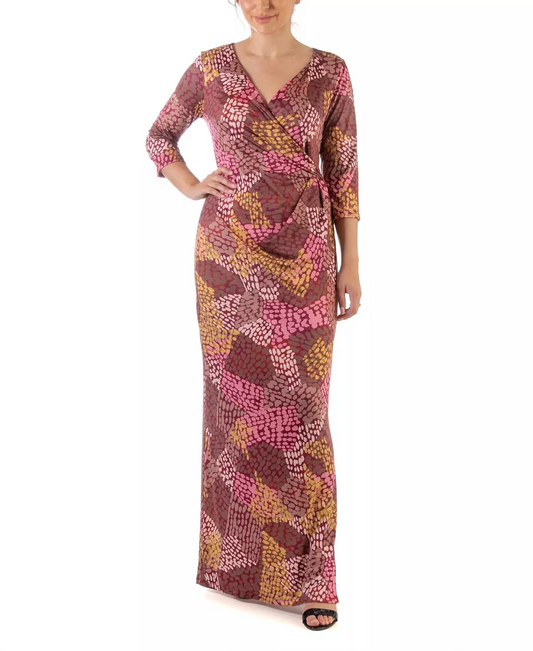 24seven Comfort Apparel Women's Plus Size Faux Wrap Side Slit Maxi Dress