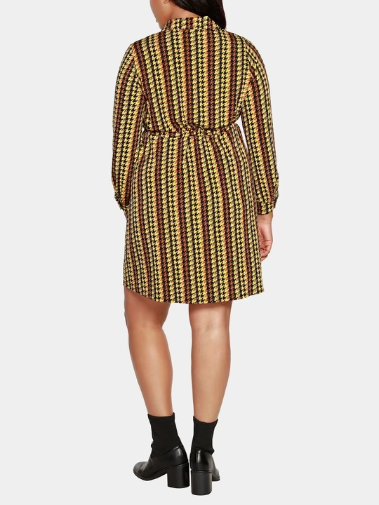 Belldini Black Label Women's Houndstooth Long Sleeve Shirt Dress