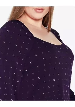 Belldini Black Label Women's Plus Size Embellished Blouson Sleeve Top