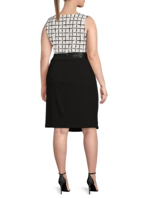 Calvin Klein Women's Plus Faux Leather Trim Pencil Skirt