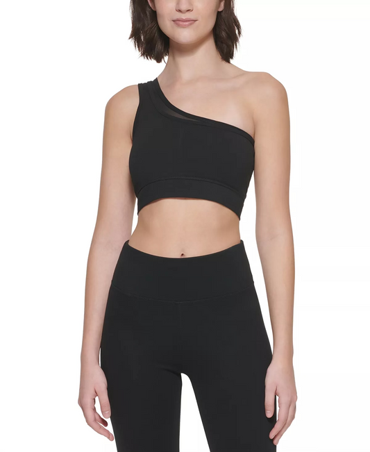 DKNY Sport Women's Double-Layer One-Shoulder Mesh-Combo Bralette