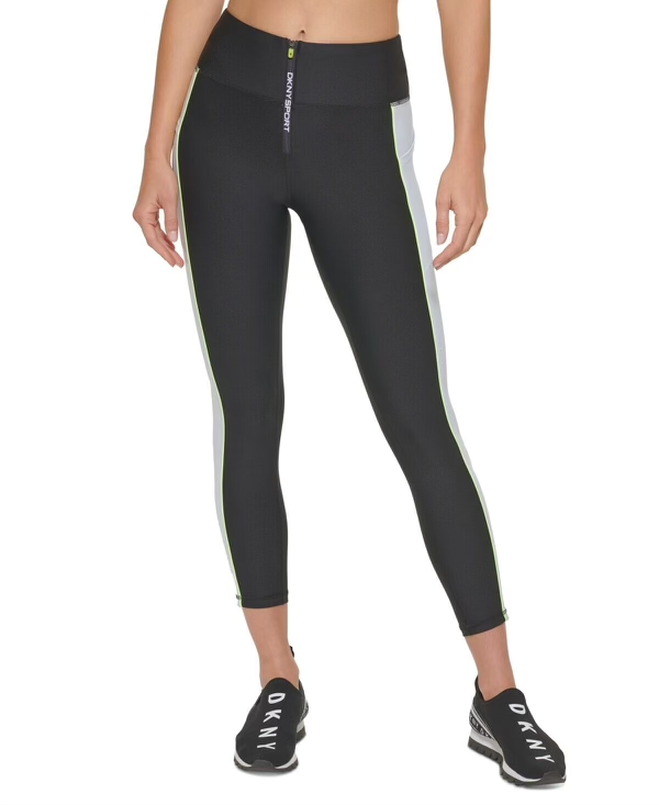 DKNY Sport Women's Colorblocked Zip-Front 7/8 Leggings