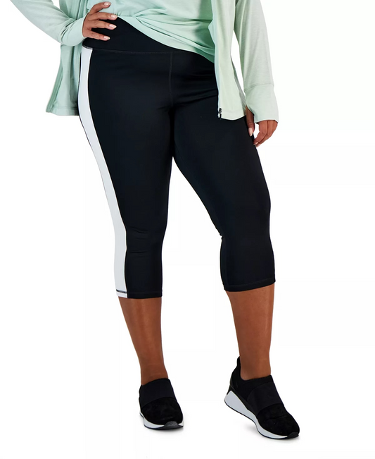 ID Ideology Women's Plus Size Essentials Colorblocked Cropped Leggings