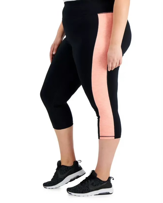 ID Ideology Women's Plus Size Essentials Colorblocked Cropped Leggings