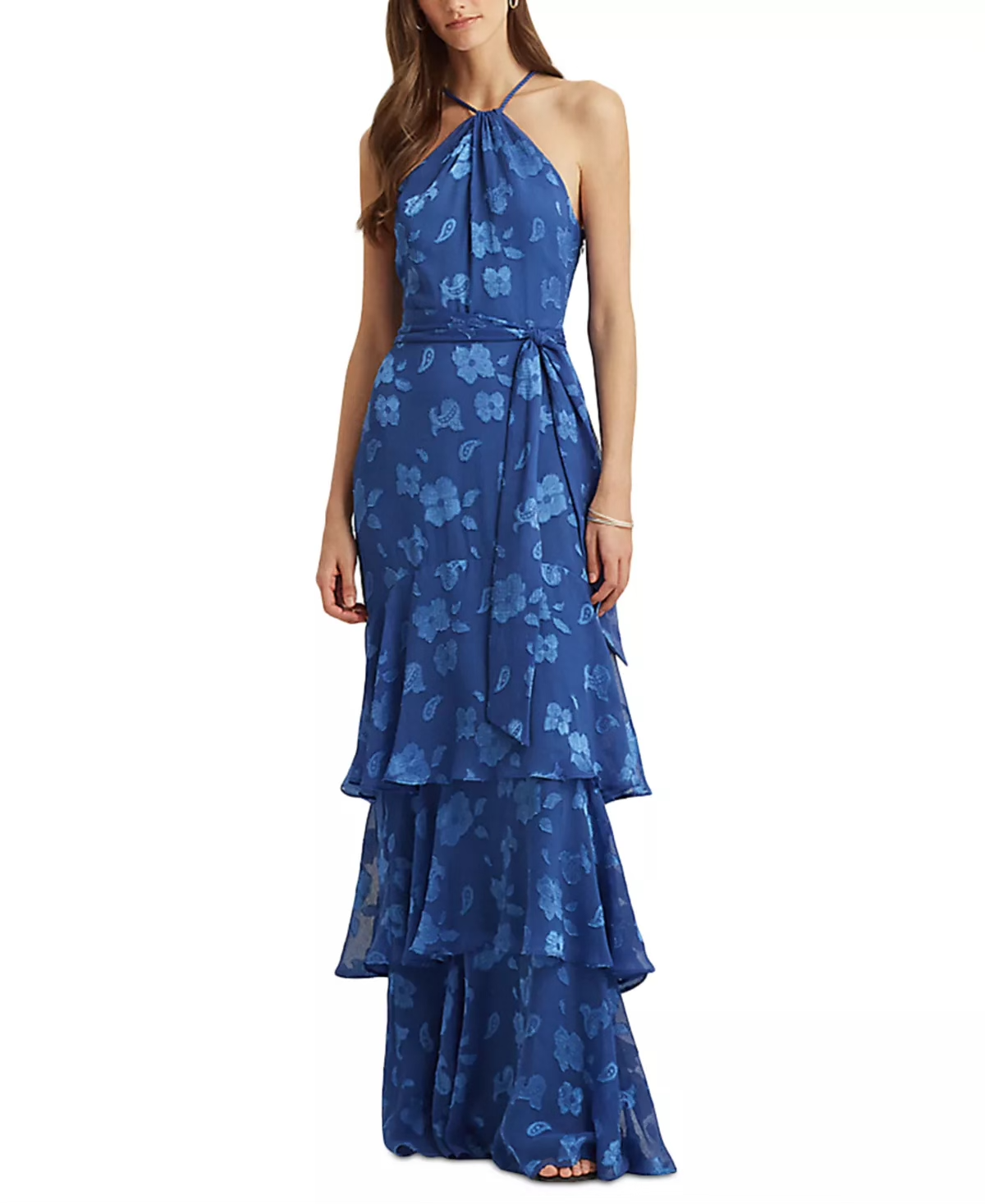 Lauren Ralph Lauren Women's Floral Jacquard Halter Gown