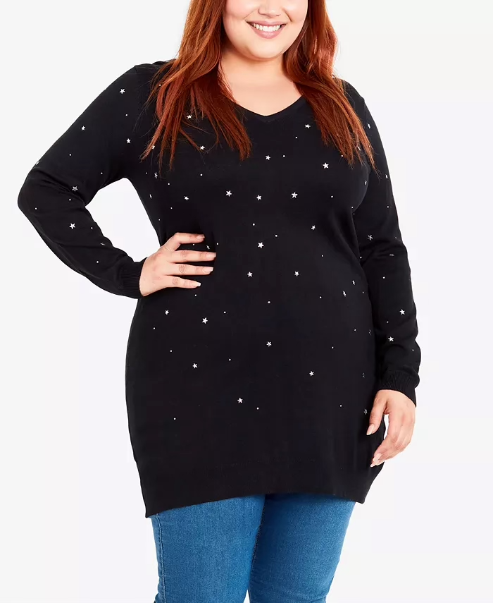 Avenue Women's Plus Size Star Sweater