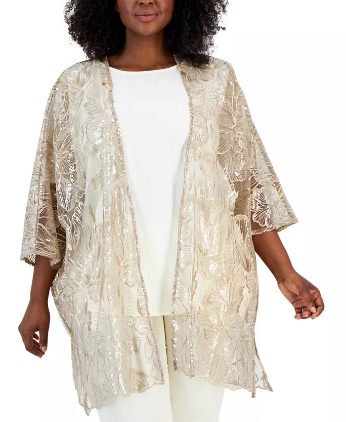 Anne Klein Plus Size Sheer Sequin Cardigan