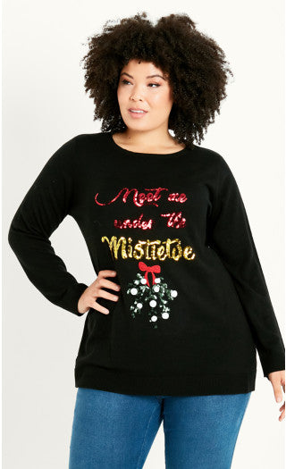 Avenue Women's Plus Size Mistletoe Sequin Sweater