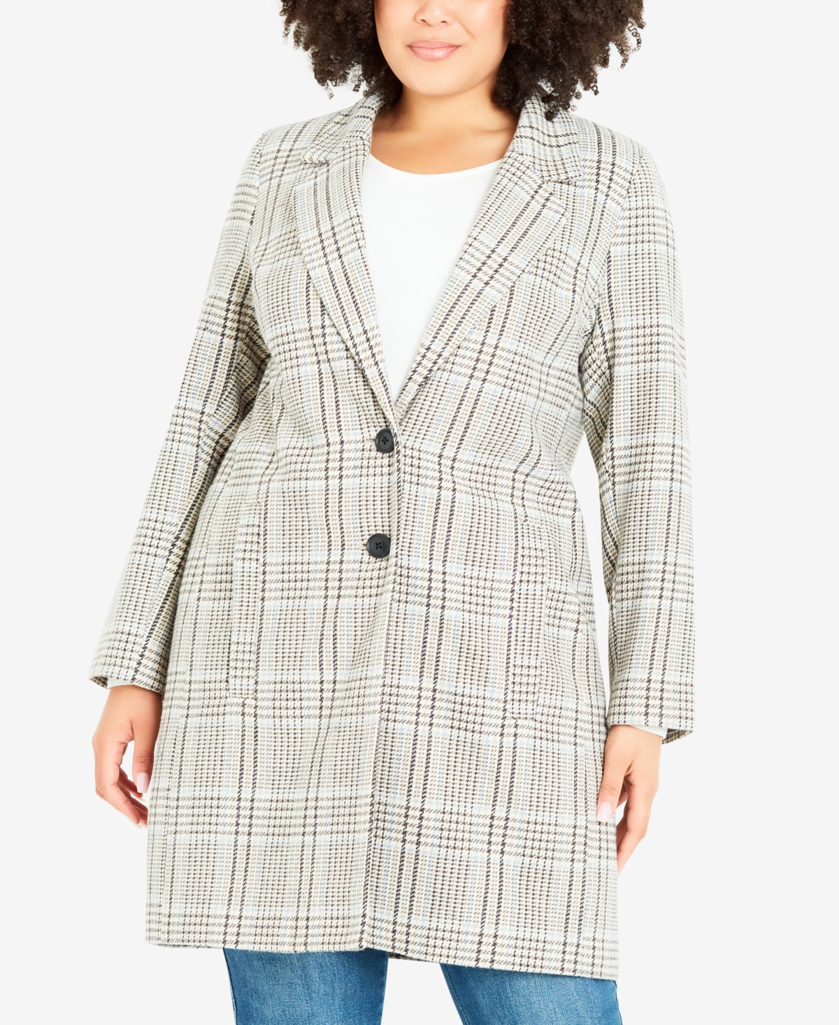 Avenue Women's Plus Size Crombie Check Jacket