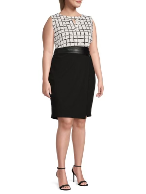 Calvin Klein Women's Plus Faux Leather Trim Pencil Skirt