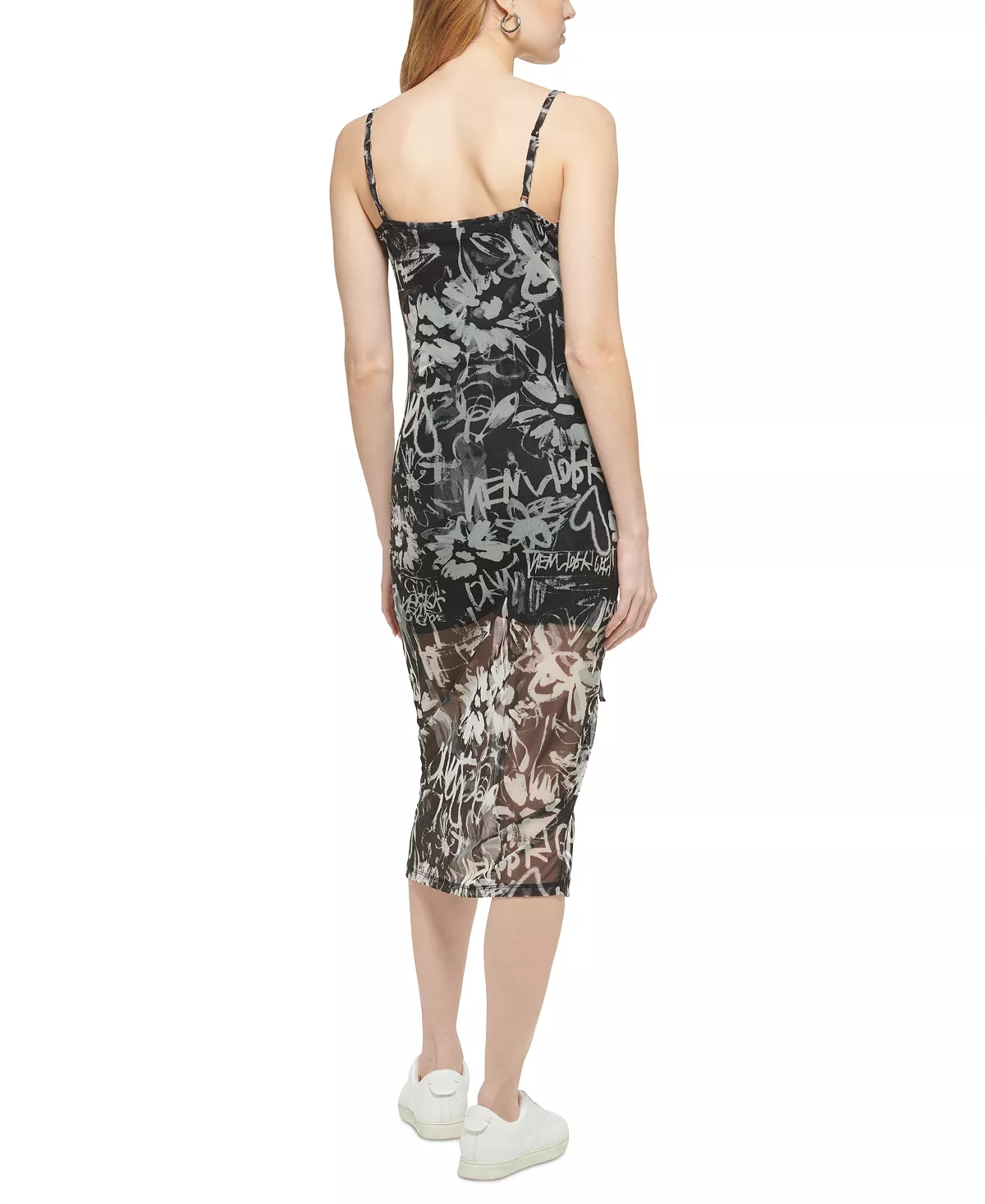 DKNY Jeans Women's Printed Mesh Side-Ruched Dress