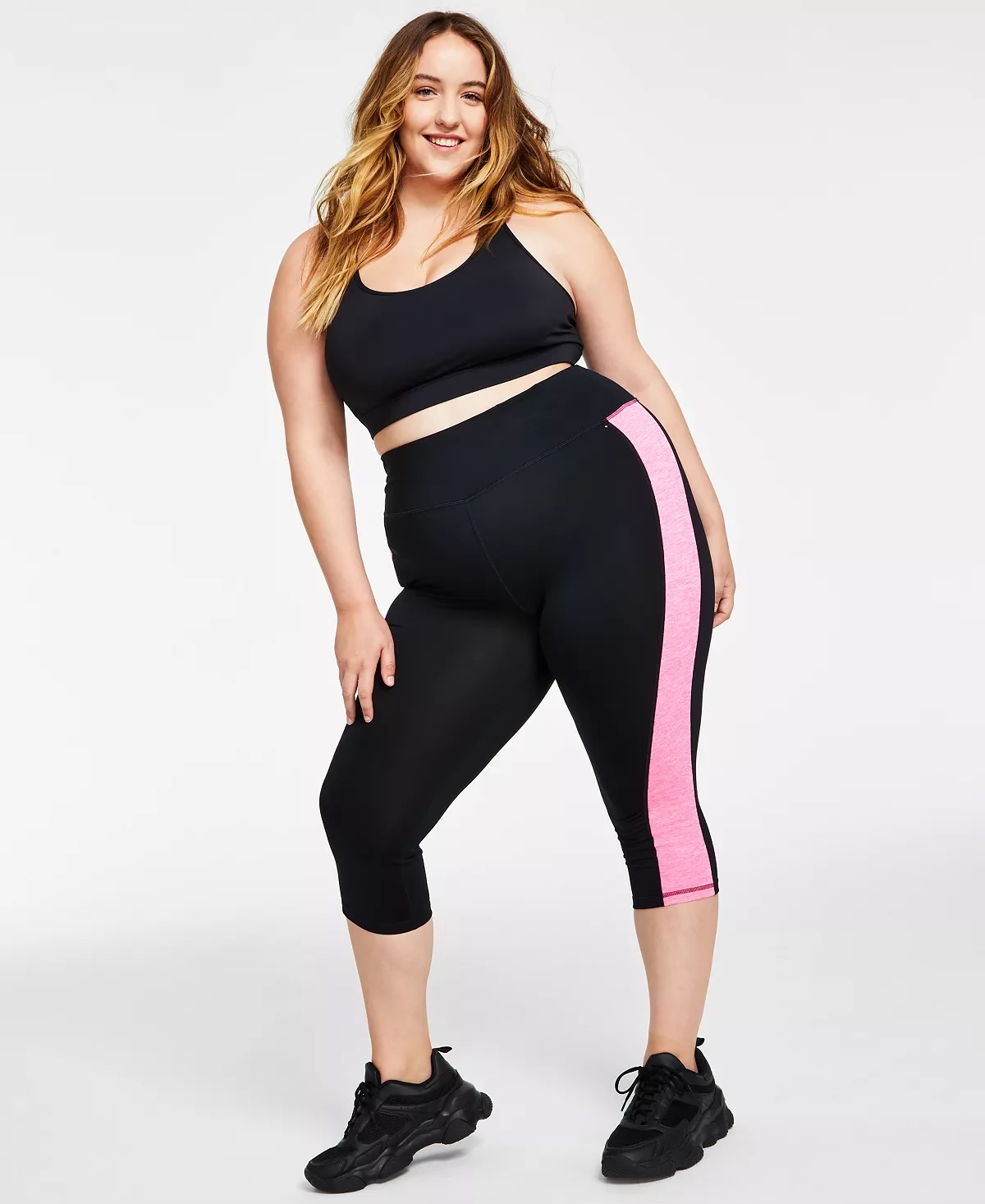 ID Ideology Women's Plus Size Essentials Colorblocked Cropped Leggings