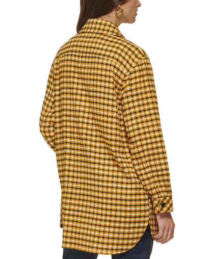 Karl Lagerfeld Paris Women's Plaid Long Button-Down Jacket