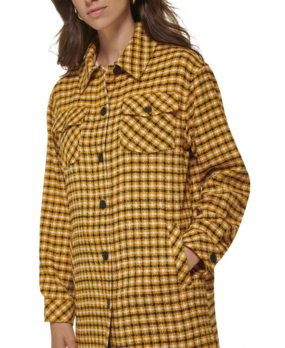 Karl Lagerfeld Paris Women's Plaid Long Button-Down Jacket