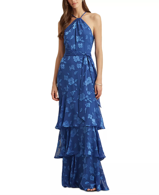 Lauren Ralph Lauren Women's Floral Jacquard Halter Gown