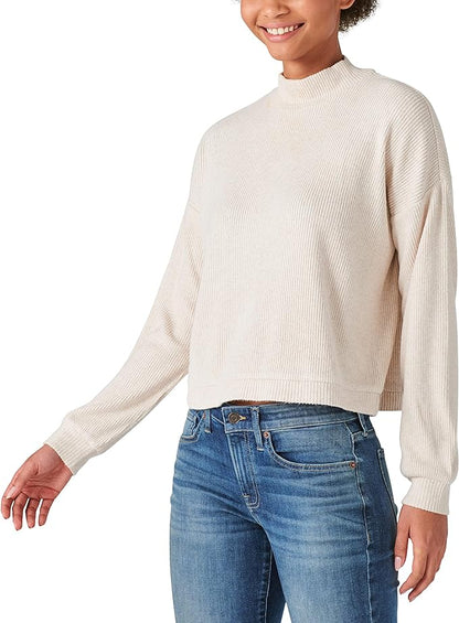 Lucky Brand Cloud Ribbed Mock Neck Bubble Sleeve Top