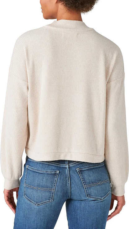 Lucky Brand Cloud Ribbed Mock Neck Bubble Sleeve Top