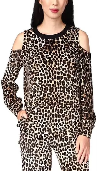 Michael Michael Kors Womens Cold Shoulder Animal Print Top