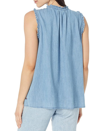 Tommy Hilfiger Women's Sleeveless Ruffle Chambray Blouse J2AMC046